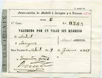 Billete Madrid-Aranjuez 1861
